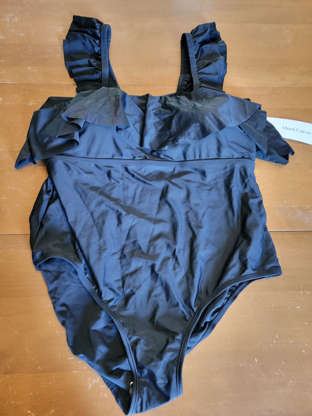 Black Ruffle One-Piece Off- Shoulder Ruffle Swimsuit Sz XL NWT